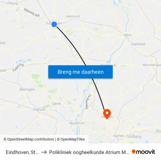 Eindhoven, Station to Polikliniek oogheelkunde Atrium MC Heerlen map