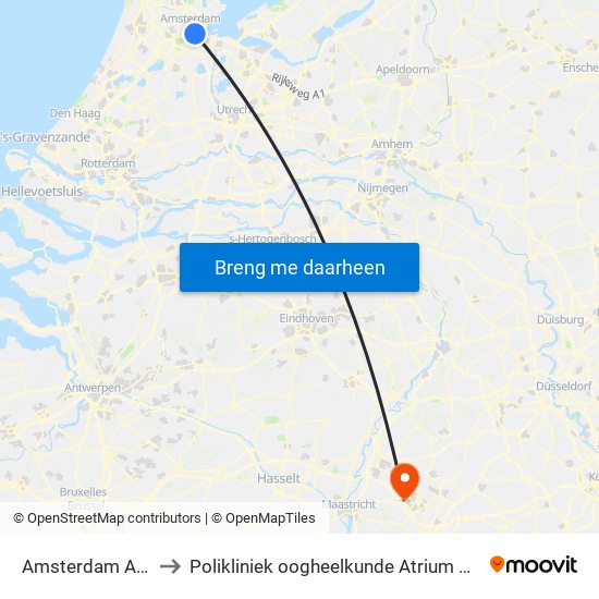 Amsterdam Amstel to Polikliniek oogheelkunde Atrium MC Heerlen map