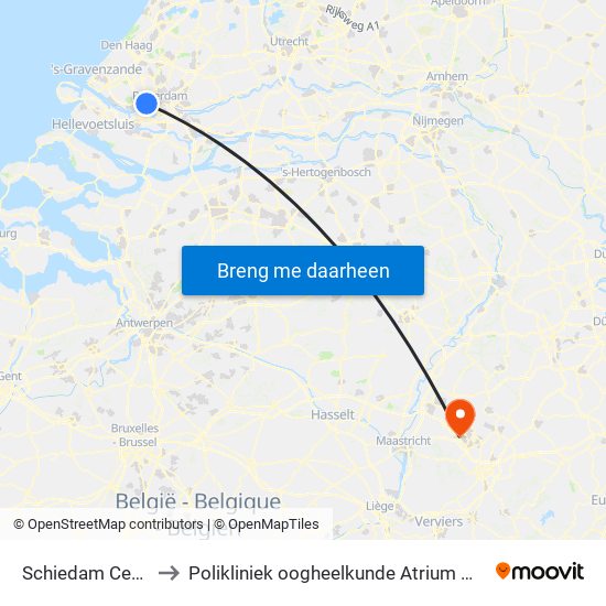 Schiedam Centrum to Polikliniek oogheelkunde Atrium MC Heerlen map