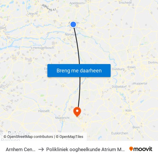 Arnhem Centraal to Polikliniek oogheelkunde Atrium MC Heerlen map