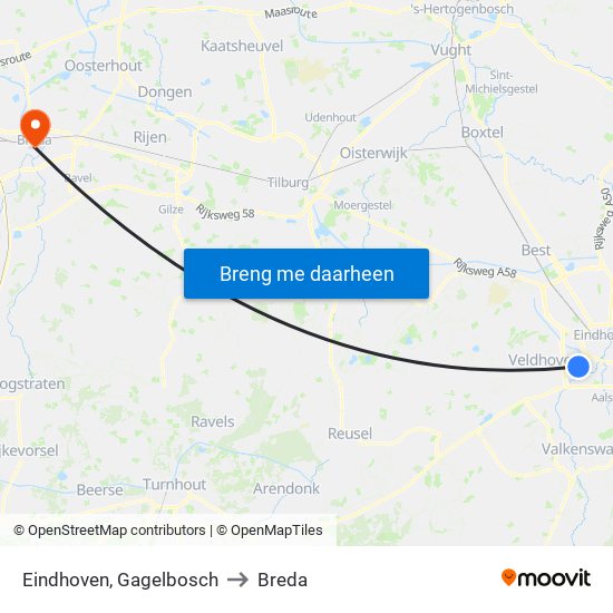 Eindhoven, Gagelbosch to Breda map