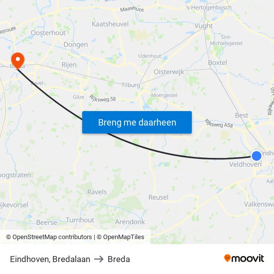 Eindhoven, Bredalaan to Breda map