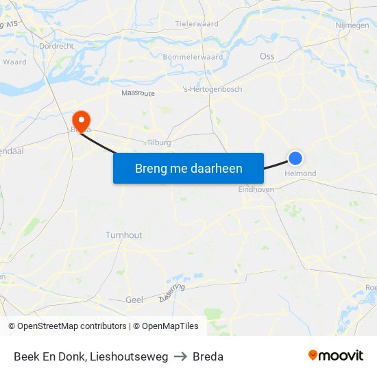 Beek En Donk, Lieshoutseweg to Breda map