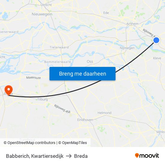 Babberich, Kwartiersedijk to Breda map