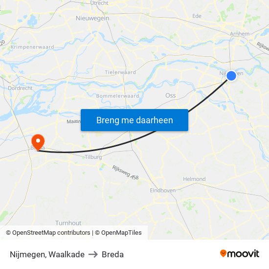 Nijmegen, Waalkade to Breda map