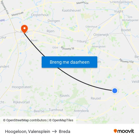 Hoogeloon, Valensplein to Breda map