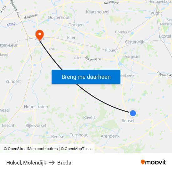 Hulsel, Molendijk to Breda map