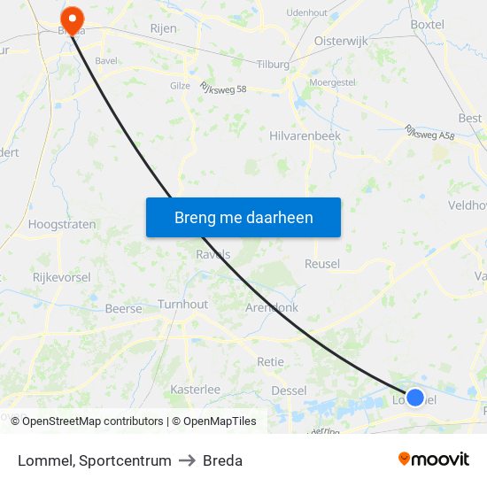 Lommel, Sportcentrum to Breda map