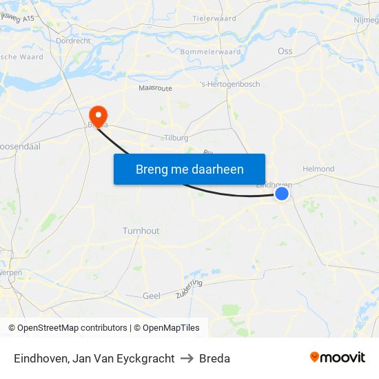 Eindhoven, Jan Van Eyckgracht to Breda map