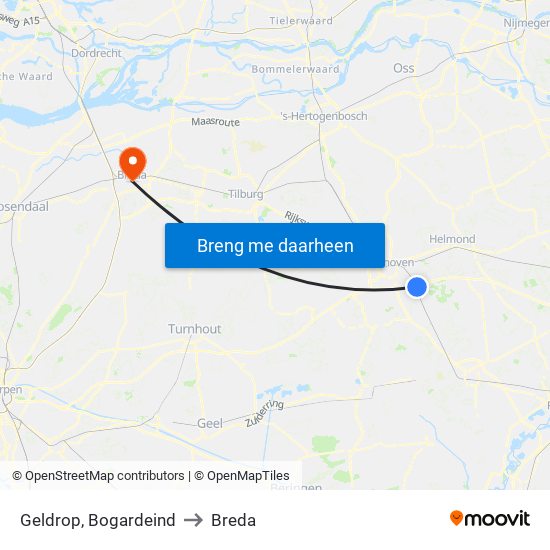 Geldrop, Bogardeind to Breda map