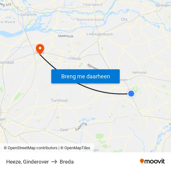 Heeze, Ginderover to Breda map