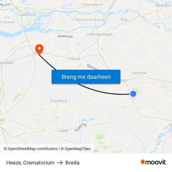 Heeze, Crematorium to Breda map