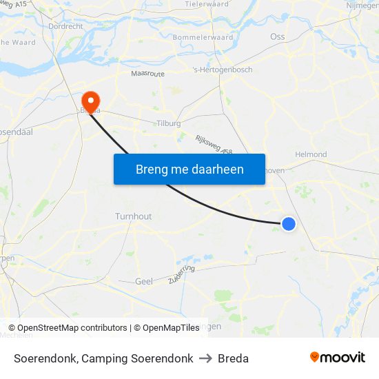 Soerendonk, Camping Soerendonk to Breda map