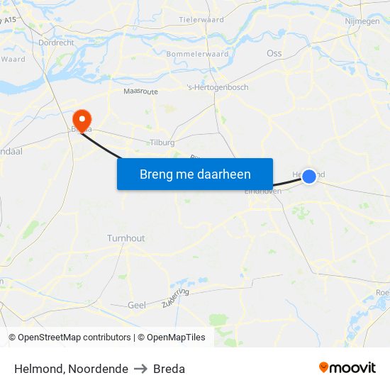 Helmond, Noordende to Breda map