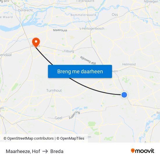 Maarheeze, Hof to Breda map