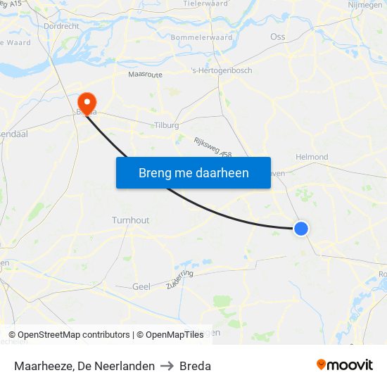 Maarheeze, De Neerlanden to Breda map