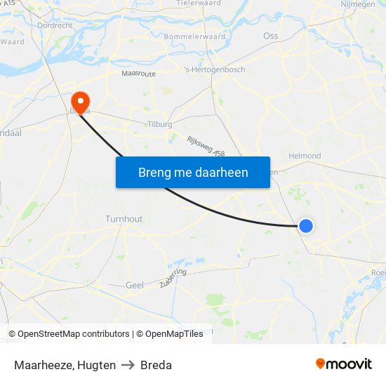 Maarheeze, Hugten to Breda map