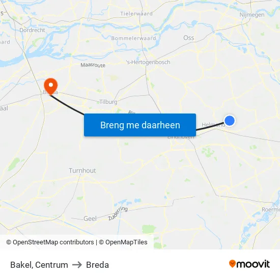 Bakel, Centrum to Breda map