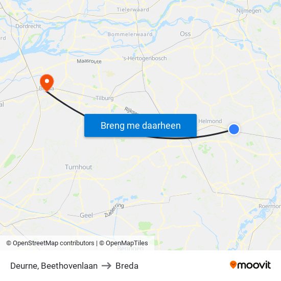 Deurne, Beethovenlaan to Breda map