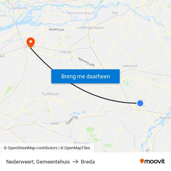 Nederweert, Gemeentehuis to Breda map