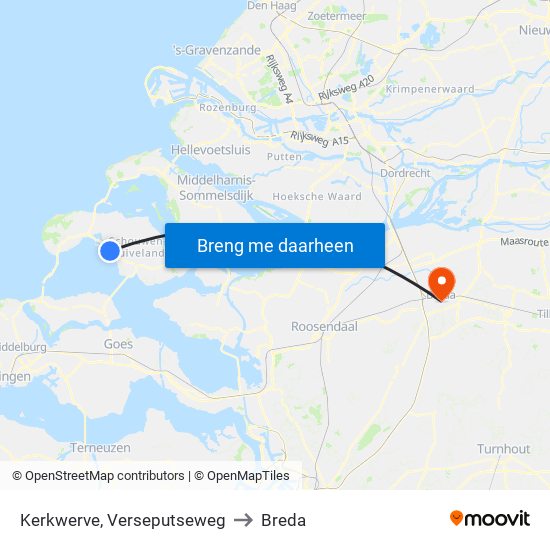 Kerkwerve, Verseputseweg to Breda map