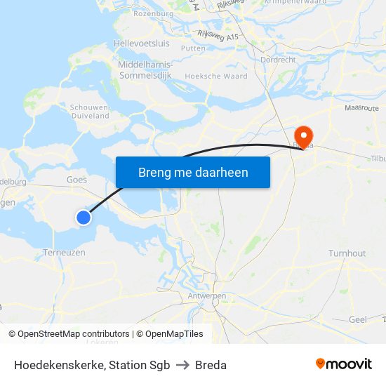 Hoedekenskerke, Station Sgb to Breda map