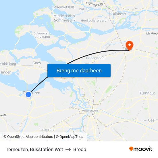 Terneuzen, Busstation Wst to Breda map