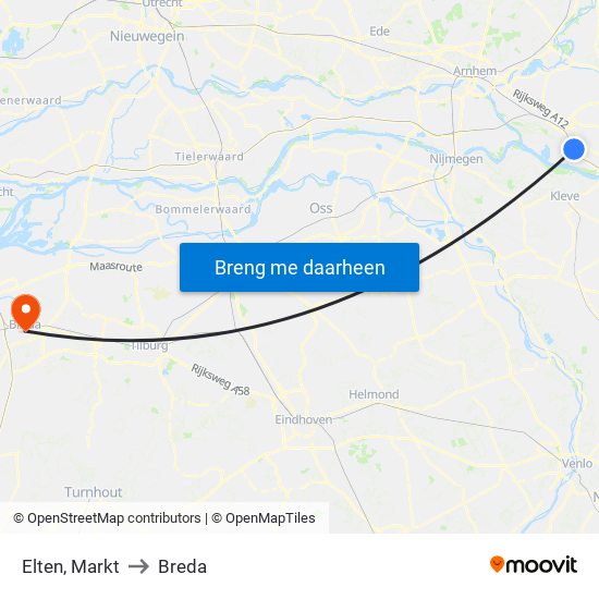 Elten, Markt to Breda map