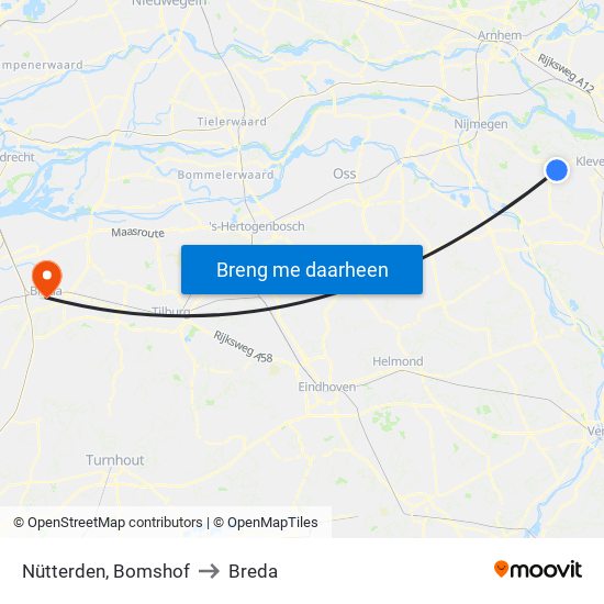 Nütterden, Bomshof to Breda map