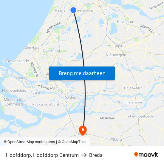 Hoofddorp, Hoofddorp Centrum to Breda map