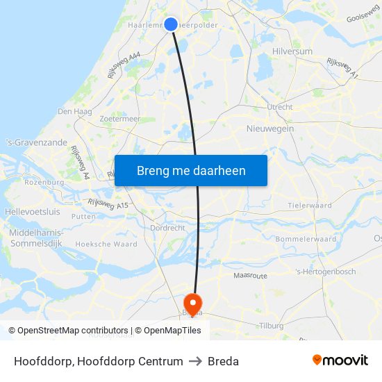 Hoofddorp, Hoofddorp Centrum to Breda map