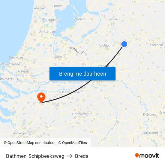 Bathmen, Schipbeeksweg to Breda map