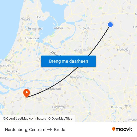Hardenberg, Centrum to Breda map