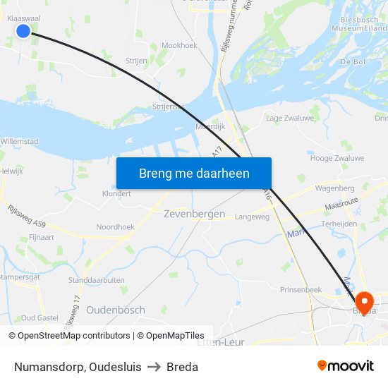 Numansdorp, Oudesluis to Breda map