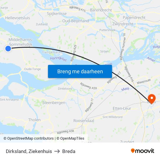 Dirksland, Ziekenhuis to Breda map