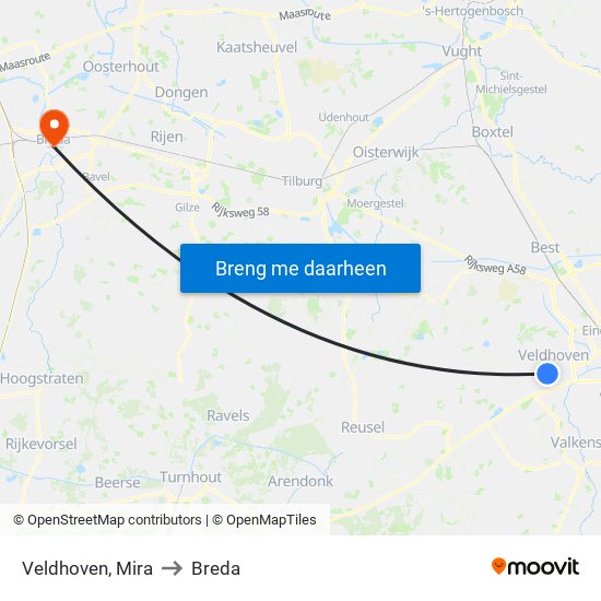 Veldhoven, Mira to Breda map