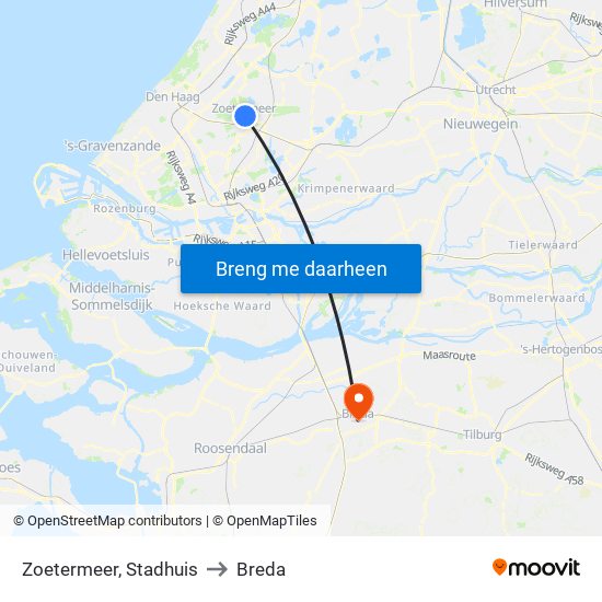 Zoetermeer, Stadhuis to Breda map