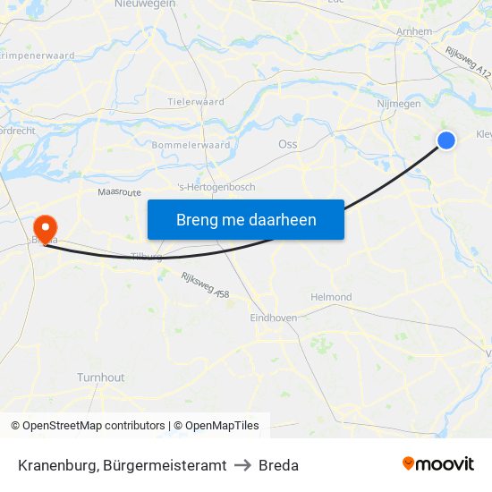 Kranenburg, Bürgermeisteramt to Breda map