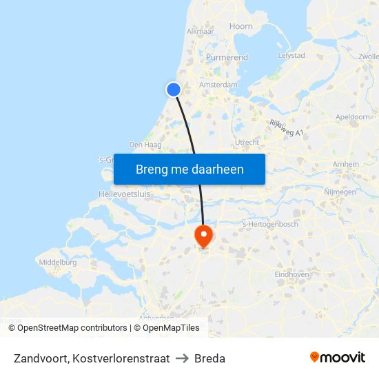 Zandvoort, Kostverlorenstraat to Breda map