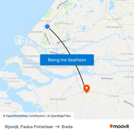 Rijswijk, Paulus Potterlaan to Breda map