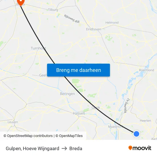 Gulpen, Hoeve Wijngaard to Breda map