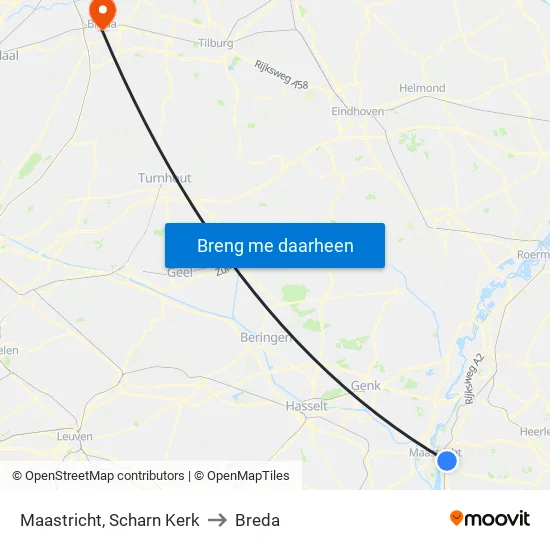 Maastricht, Scharn Kerk to Breda map