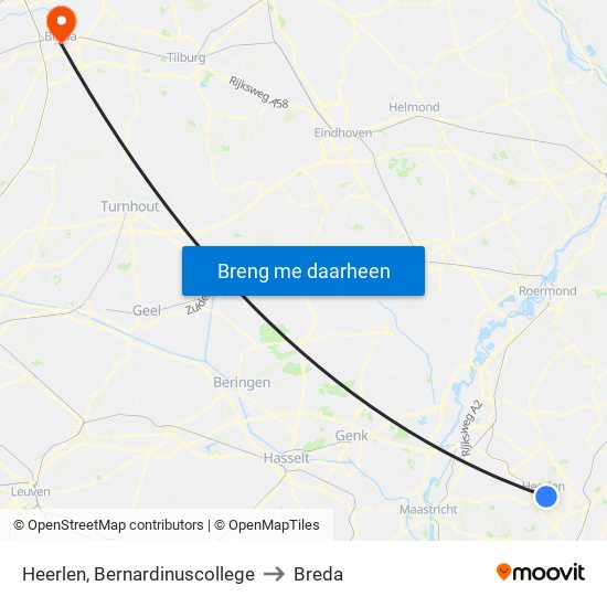 Heerlen, Bernardinuscollege to Breda map
