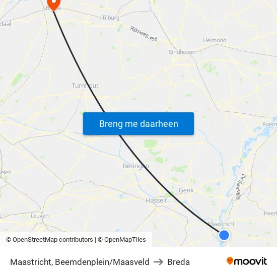 Maastricht, Beemdenplein/Maasveld to Breda map