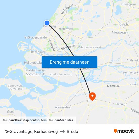 'S-Gravenhage, Kurhausweg to Breda map