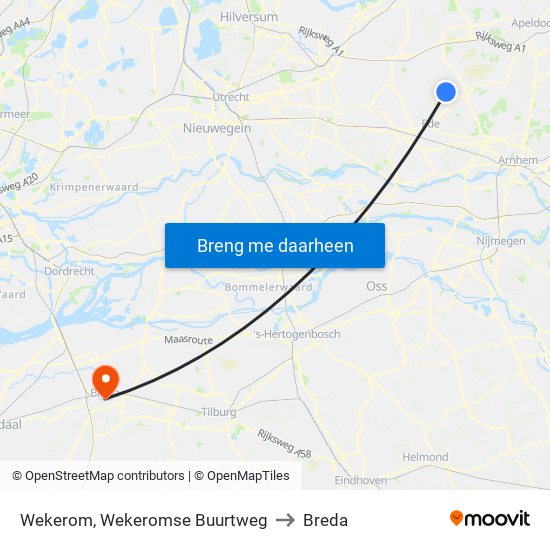 Wekerom, Wekeromse Buurtweg to Breda map