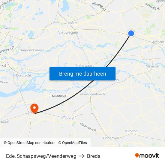 Ede, Schaapsweg/Veenderweg to Breda map