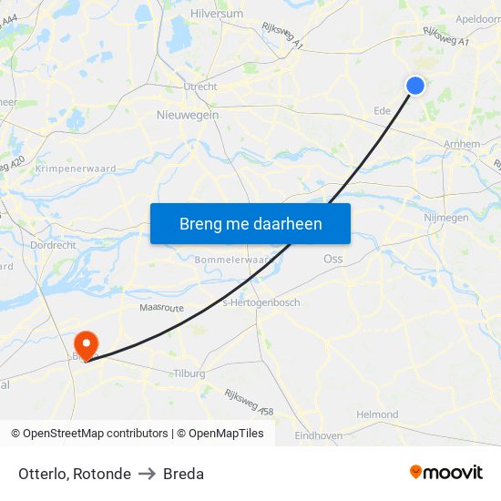 Otterlo, Rotonde to Breda map