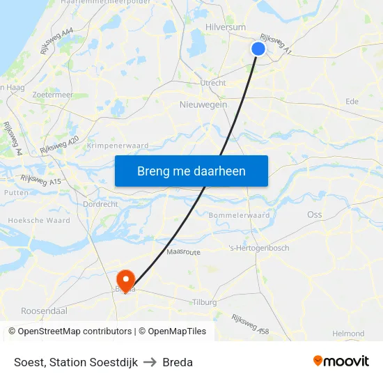 Soest, Station Soestdijk to Breda map