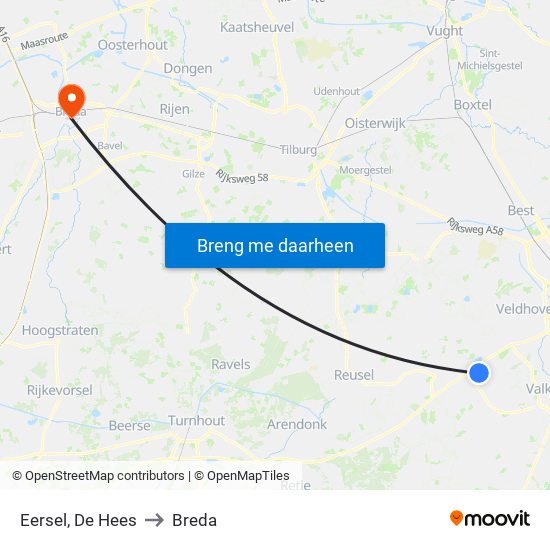 Eersel, De Hees to Breda map